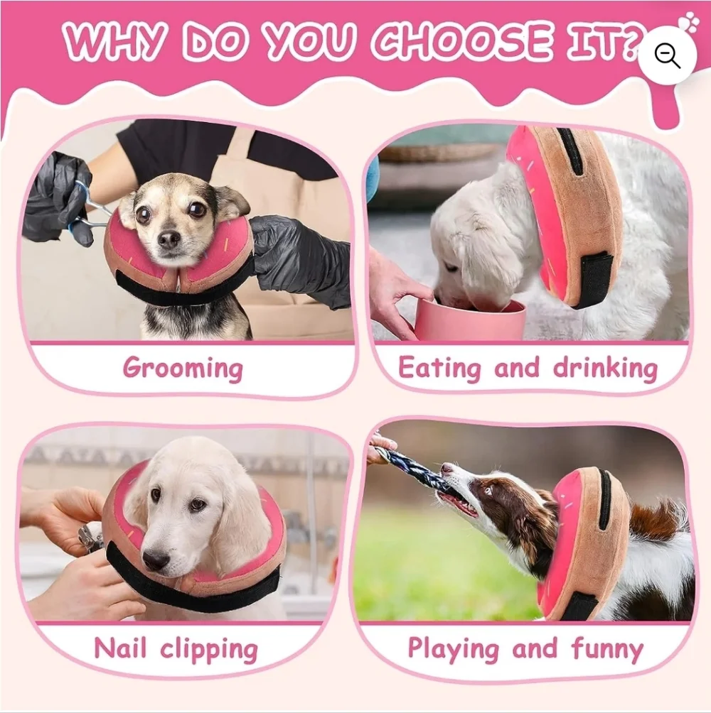 Soft Pink Donut Inflatable Dog Cone E Collar Post Surgery Recovery Size L
